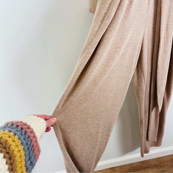 Express tan knit cropped boho tie waist stretch jumpsuit medium - Picture 9 of 9